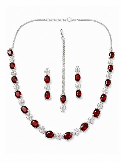 Silver Plated Red AD Jewellery Set for Women