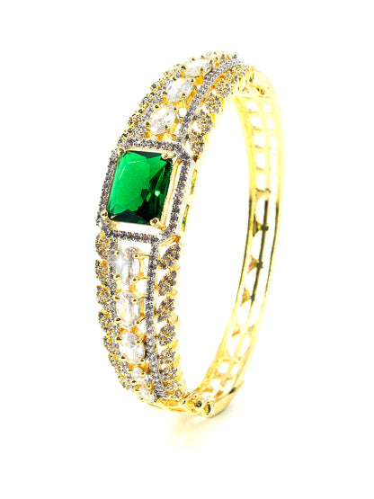 Gold Plated Green AD Cuff Bracelet For Women