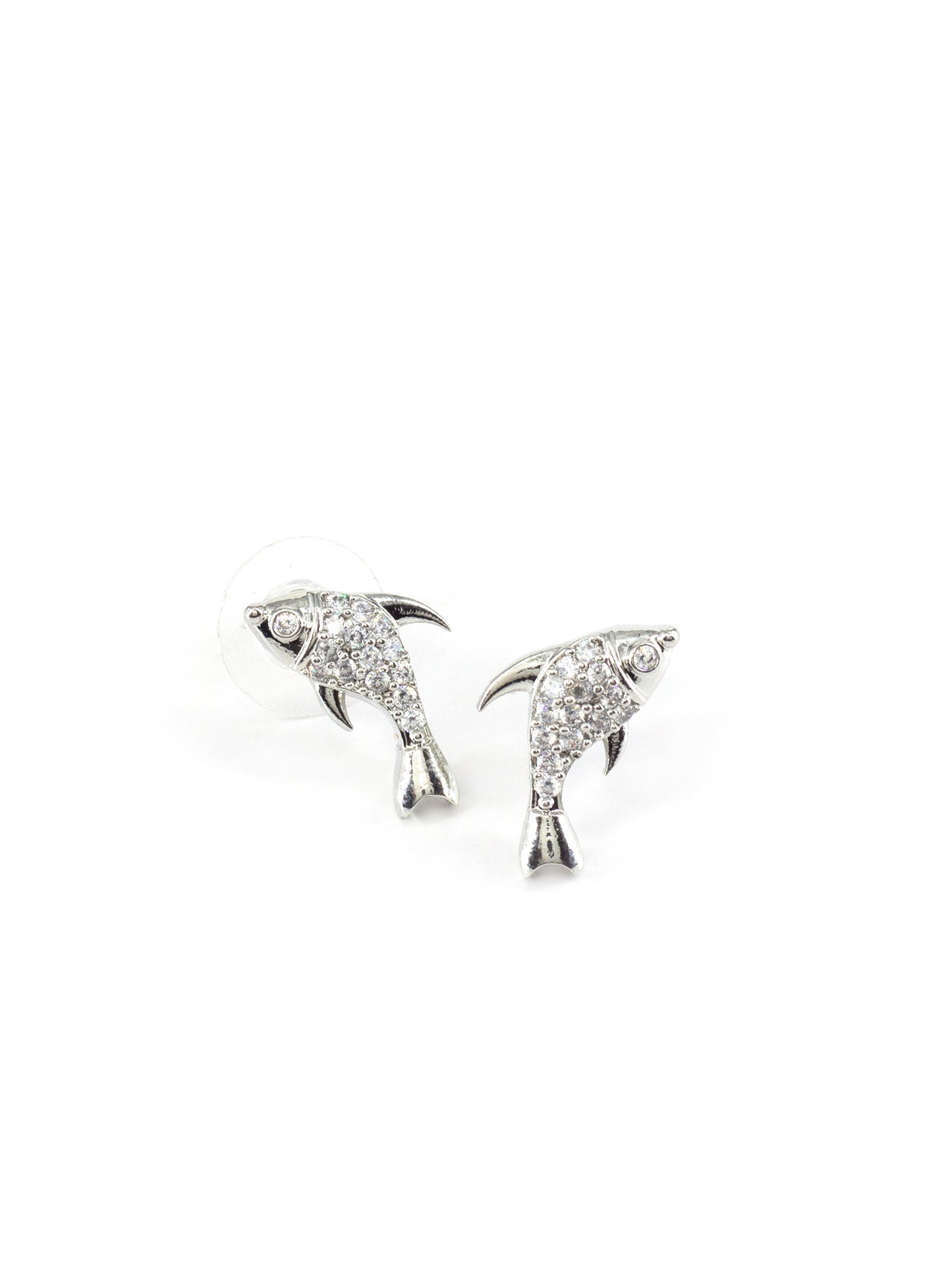 Silver Plated AD Studded Fish Pendant And Earrings Set for Women