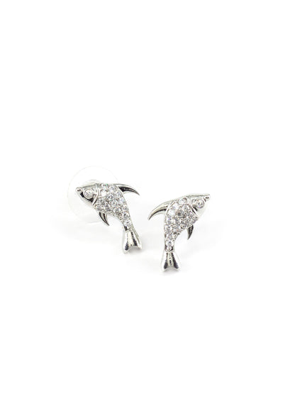 Silver Plated AD Studded Fish Pendant And Earrings Set for Women