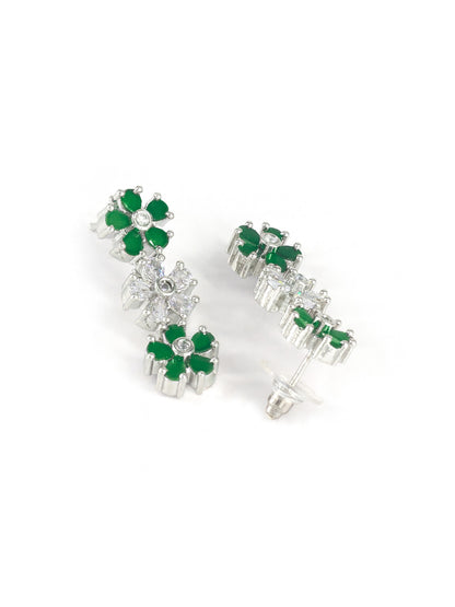 Silver Plated Green AD Floral Jewellery Set for Women