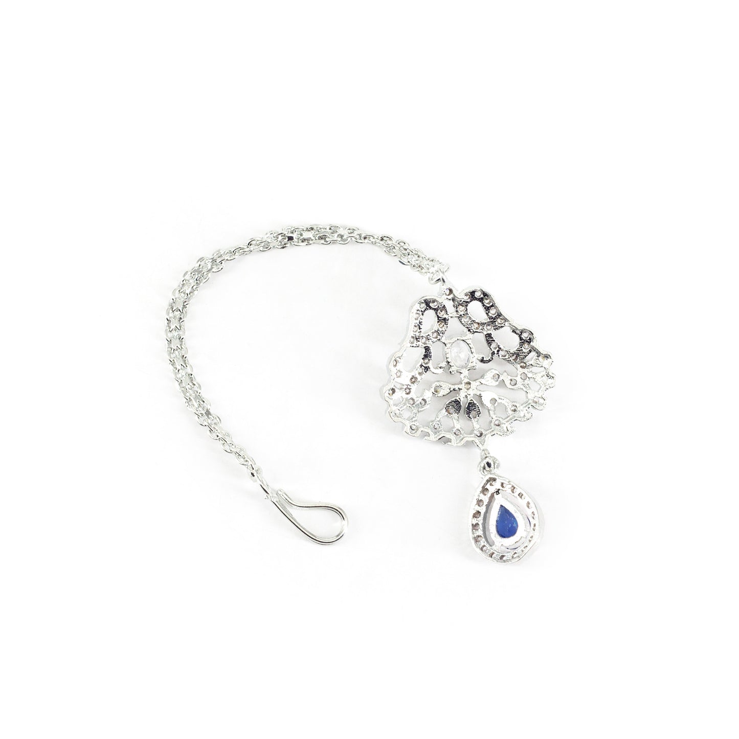 Rhodium Plated Blue AD Maang Tikka for Women