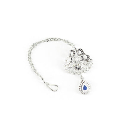 Rhodium Plated Blue AD Maang Tikka for Women