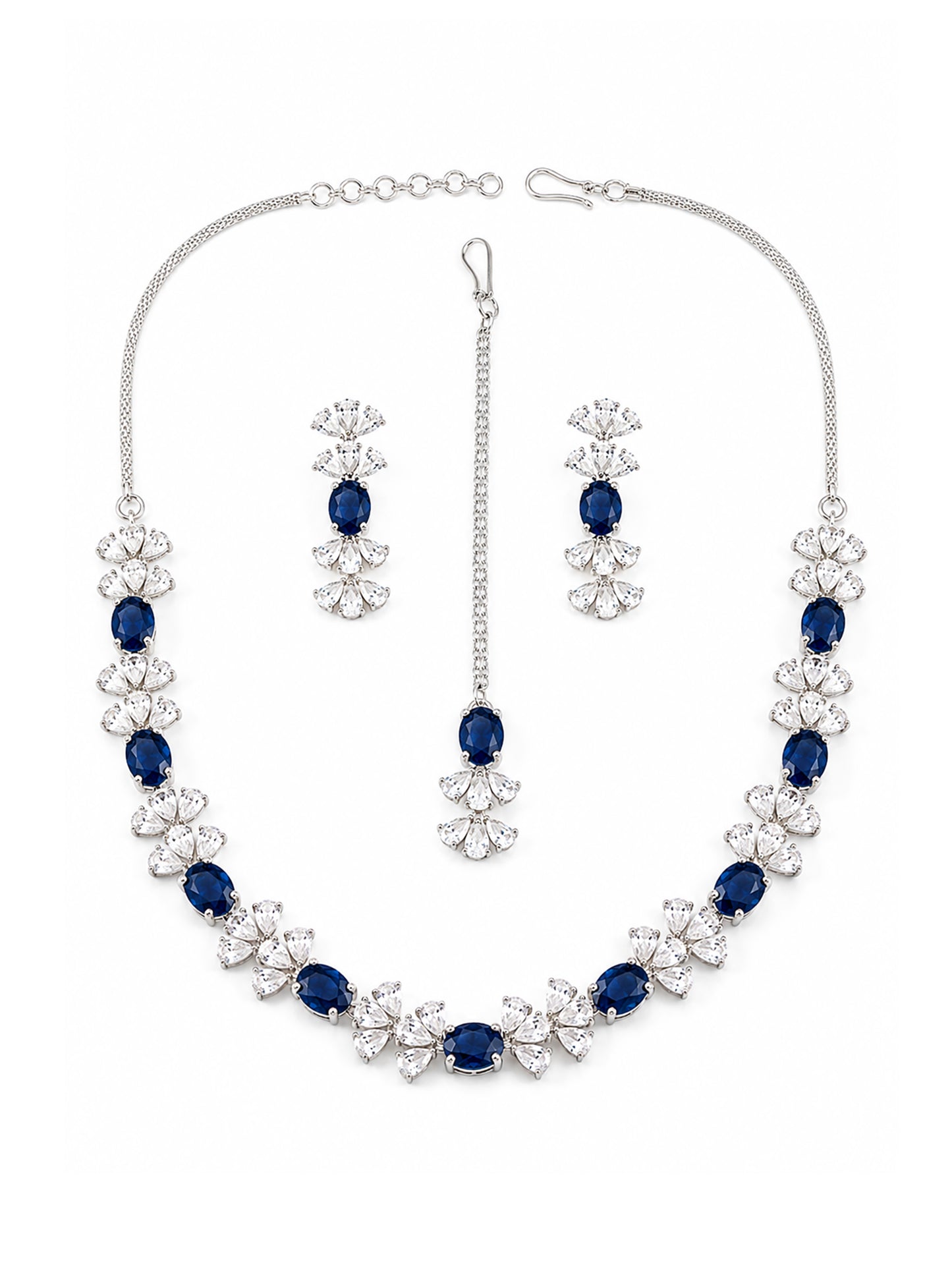 Silver Plated Blue AD Jewellery Set for Women