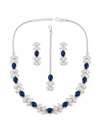 Silver Plated Blue AD Jewellery Set for Women