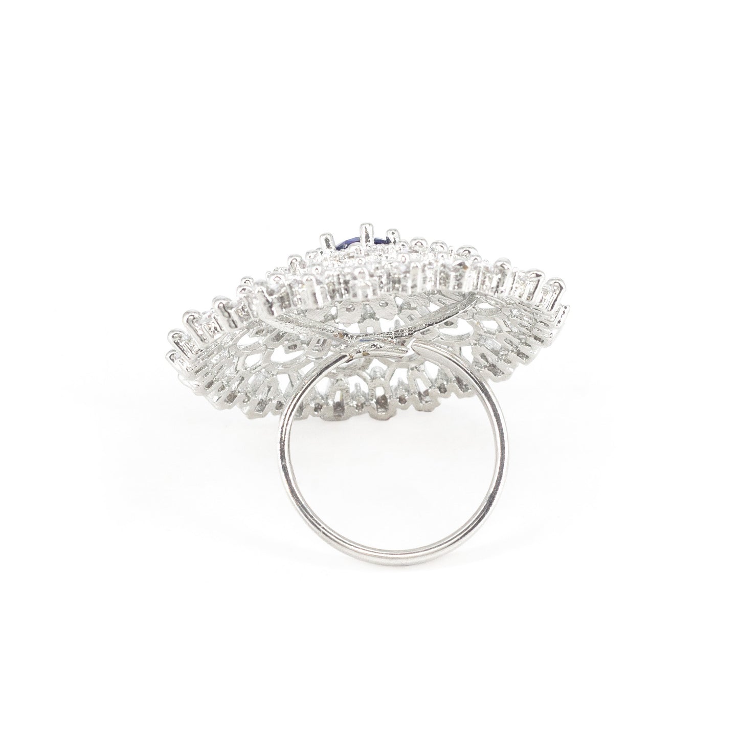 Silver Plated Blue AD Floral Ring for Women
