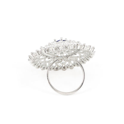 Silver Plated Blue AD Floral Ring for Women