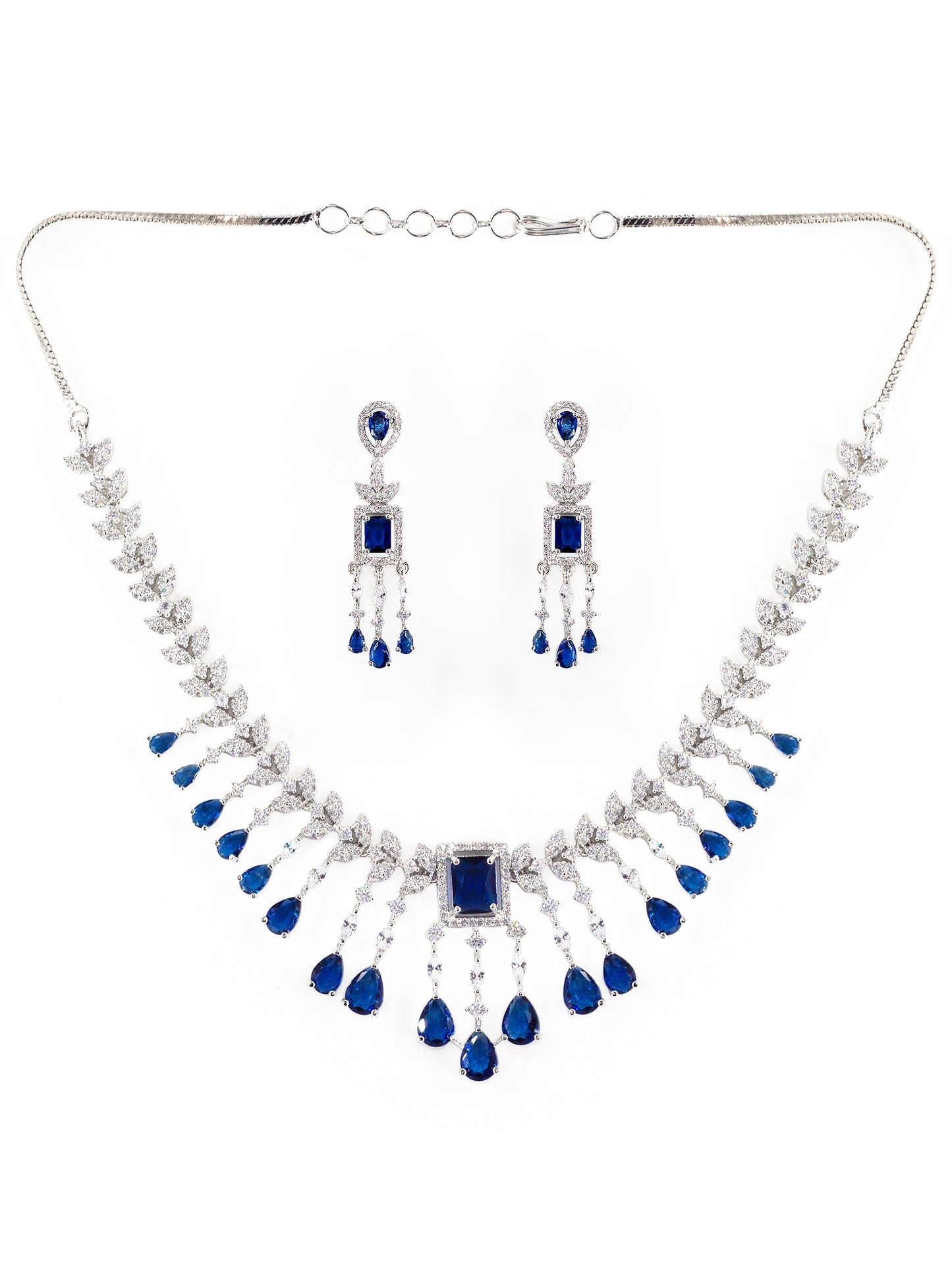 Silver Plated Blue AD Studded Jewellery Set