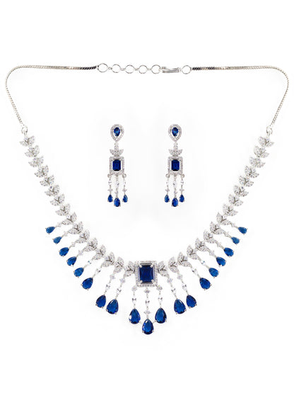 Silver Plated Blue AD Studded Jewellery Set