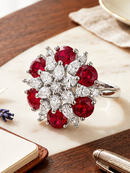 Rhodium Plated Red AD Finger Ring for Women