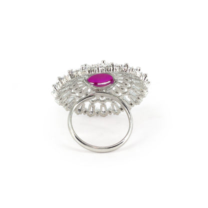 Rhodium Plated Pink AD Designer Adjustable Ring for Women