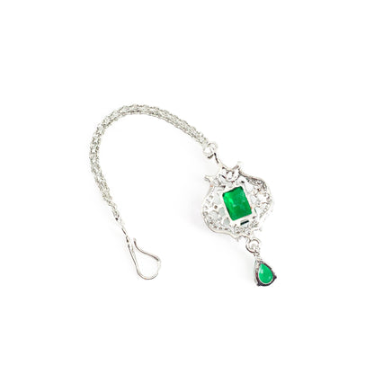 Silver Plated Green AD Maang Tikka for Women