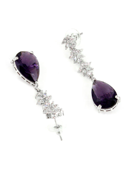 American Diamond Floral Design Purple Drop Jewellery Set For Women And Girls