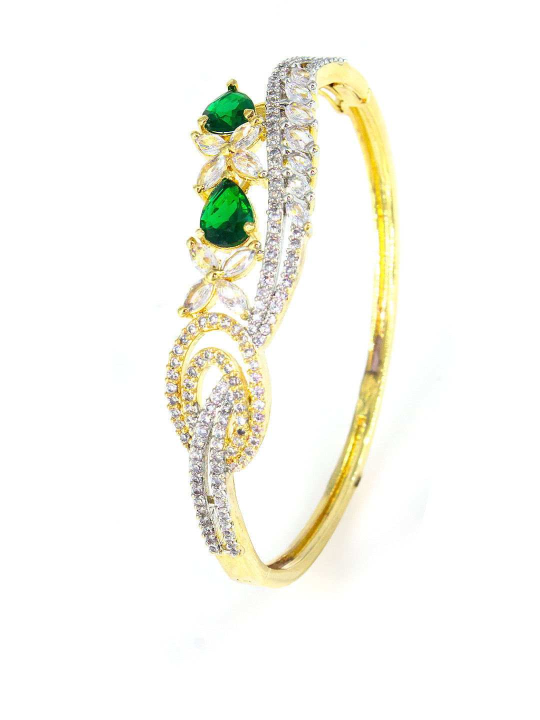 Gold Plated Green Leaf Cuff Bracelet For Women