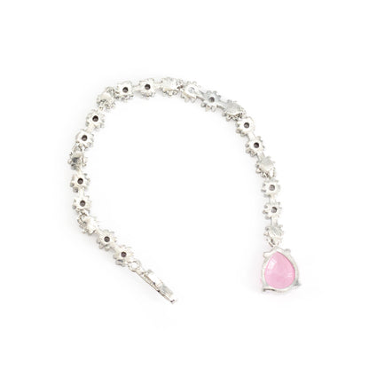 Silver Plated Pink AD Teardrop Maang Tikka for Women