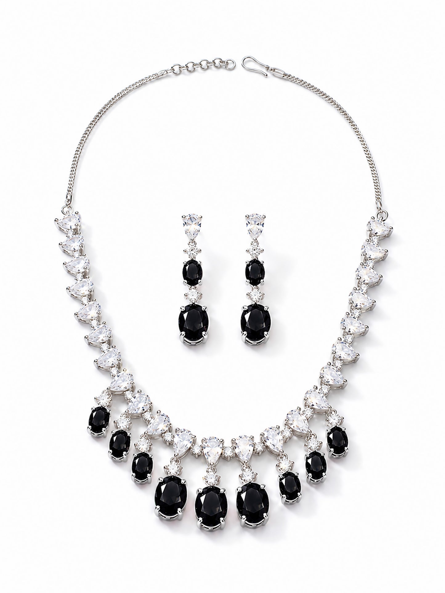 Silver Plated Black AD Choker Set for Women