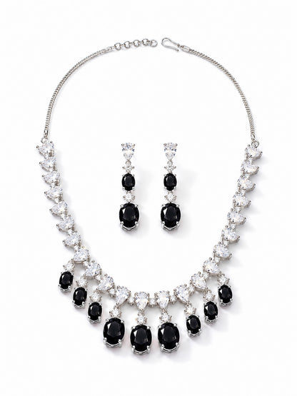 Silver Plated Black AD Choker Set for Women