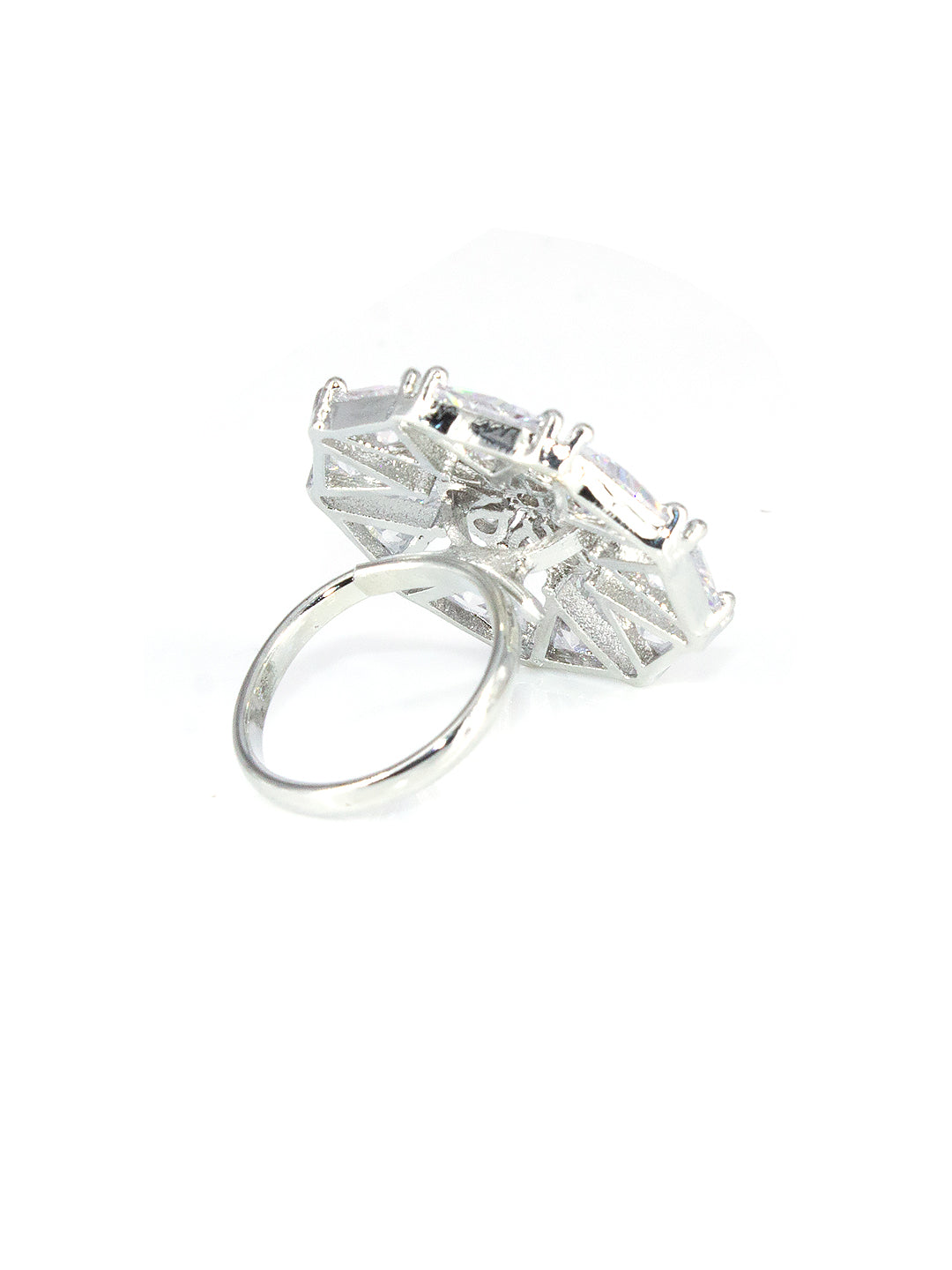 Silver Plated Cocktail AD Adjustable Ring For Women
