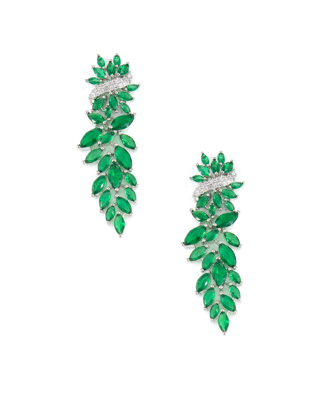Silver Plated Green AD Designer Floral Sleek Jewellery Set