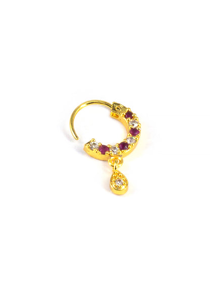 Gold Plated Red AD Small Nose Ring for Women
