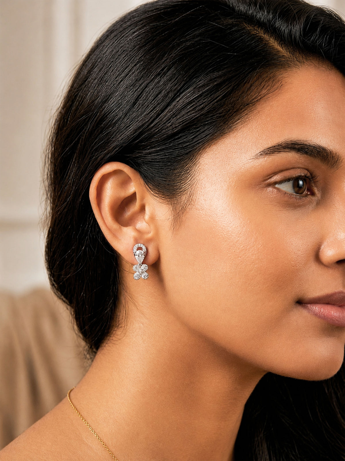 Rhodium Plated AD Stud Earrings for Women