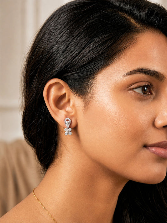 Rhodium Plated AD Stud Earrings for Women