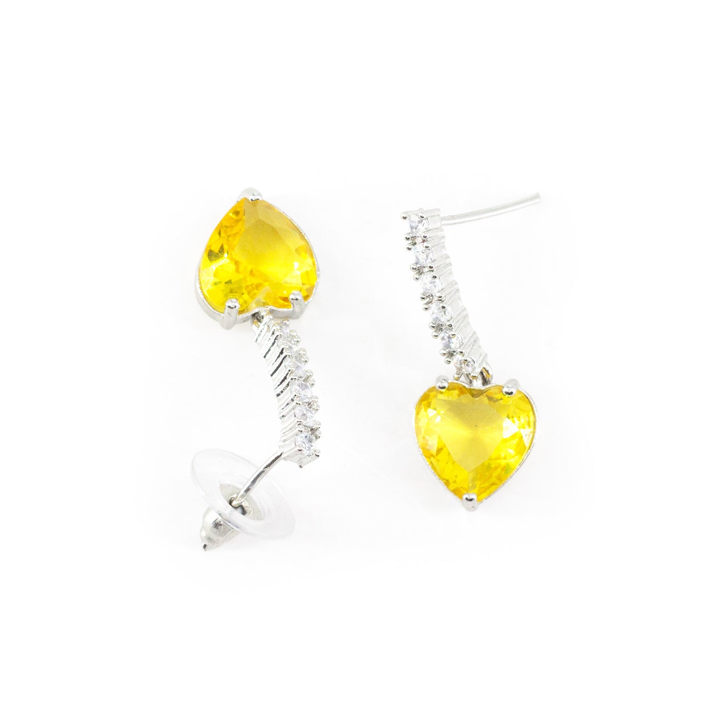 Silver Plated Yellow Heart AD Drop Earrings for Women