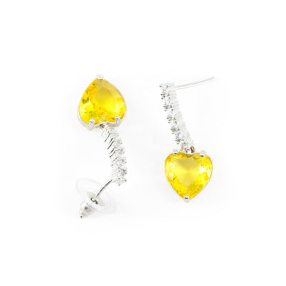 Silver Plated Yellow Heart AD Drop Earrings for Women