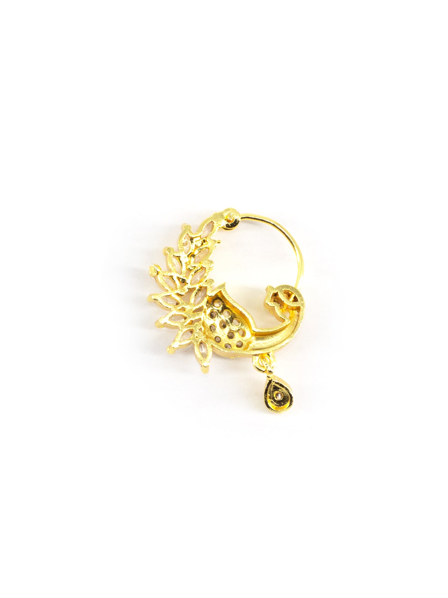 Gold Plated White AD Floral Nose Ring for Women