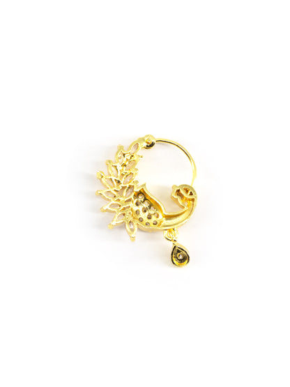 Gold Plated White AD Floral Nose Ring for Women