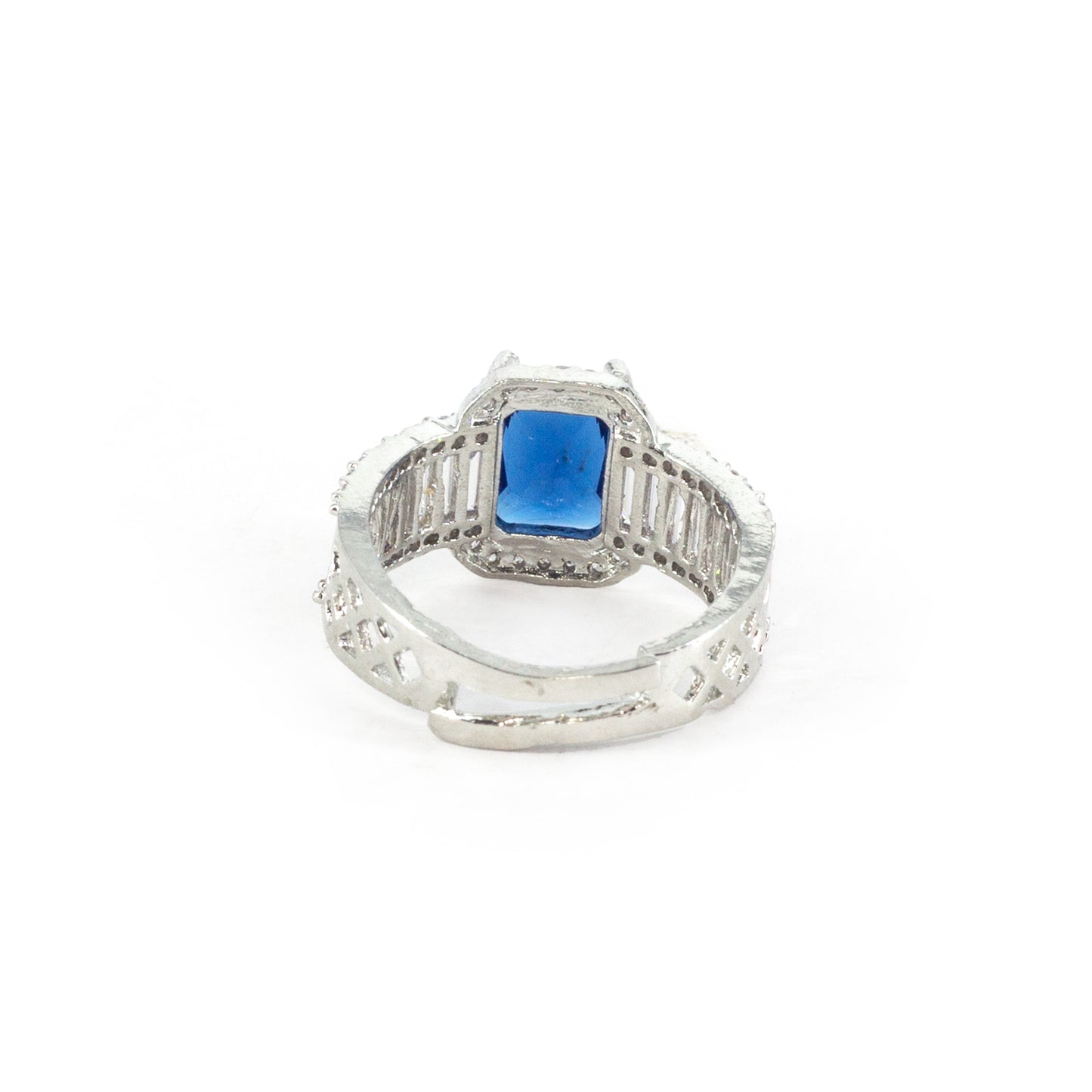 Silver Plated Blue American Diamond Adjustable Ring for Women