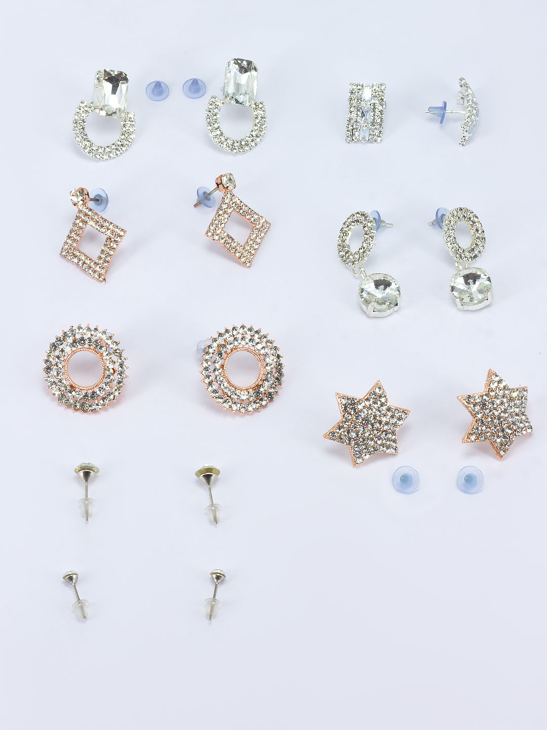 Pack of 8 CZ Geometric Stud Earrings