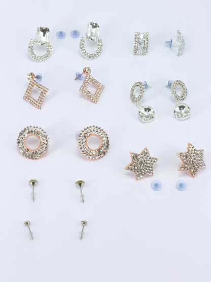 Pack of 8 CZ Geometric Stud Earrings
