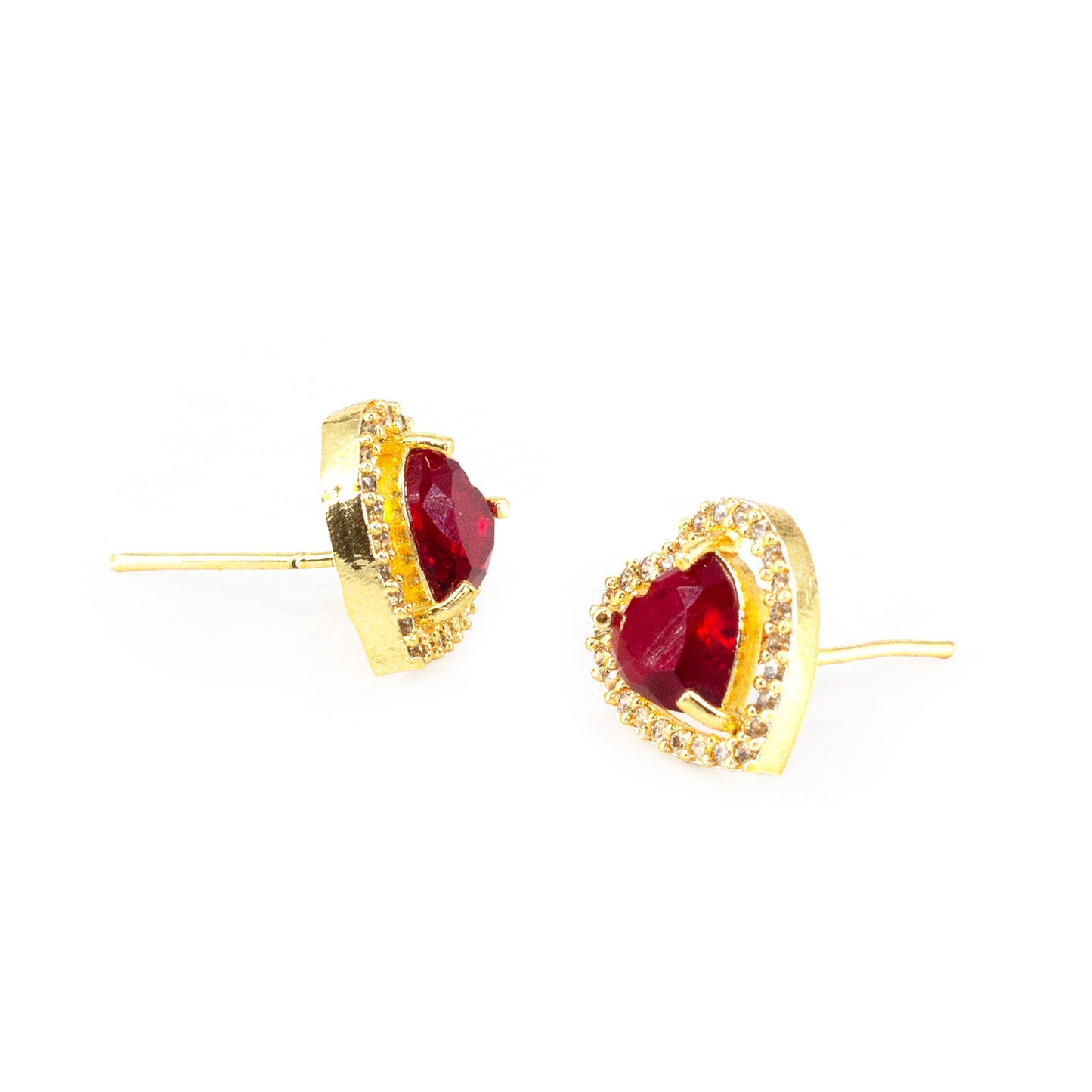 Gold Plated Red AD Heart Earrings for Women
