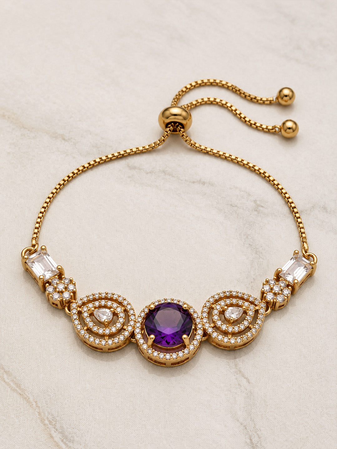 Antique Gold Plated Purple AD Bracelet for Women
