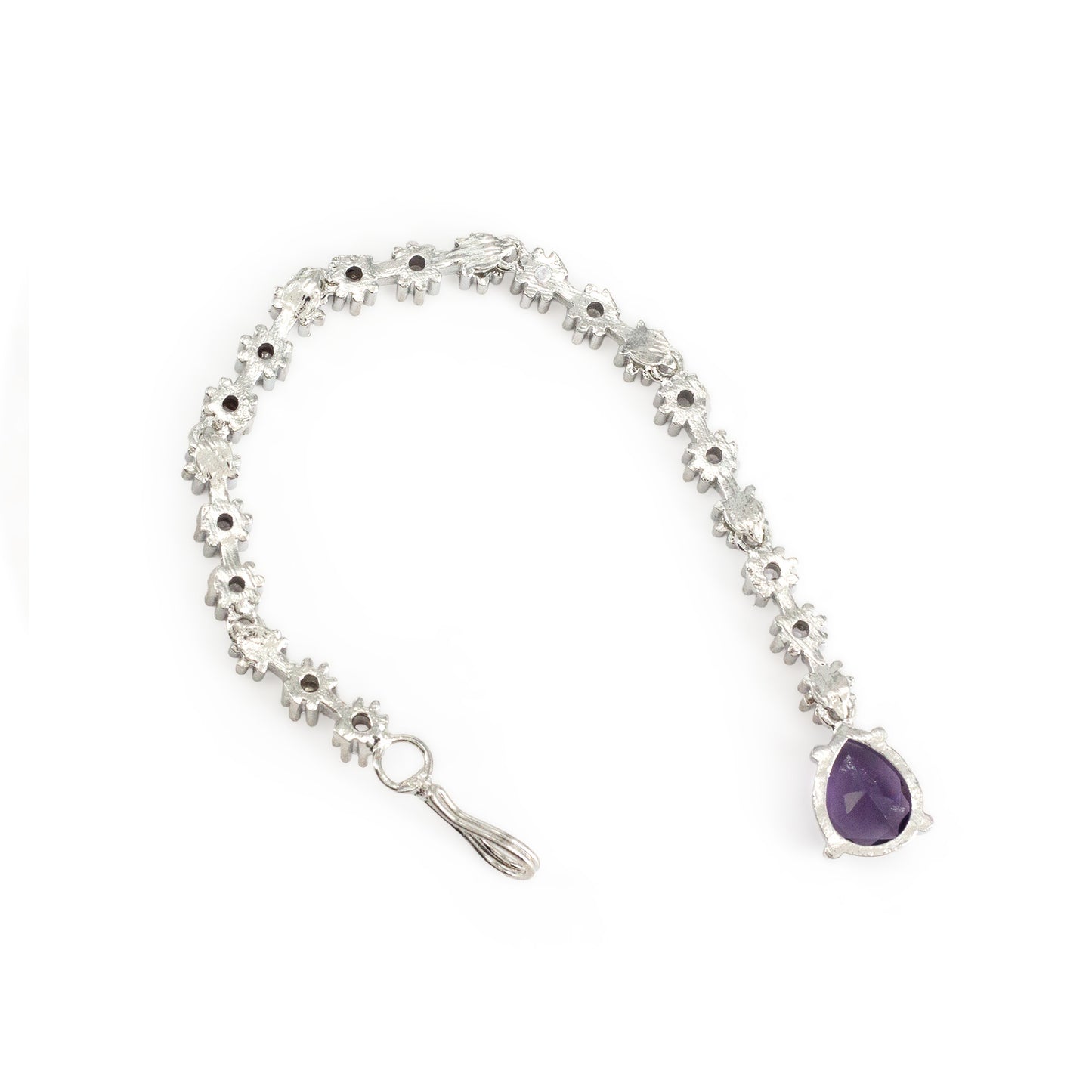 Silver Plated Purple AD Teardrop Maang Tikka for Women