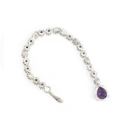 Silver Plated Purple AD Teardrop Maang Tikka for Women