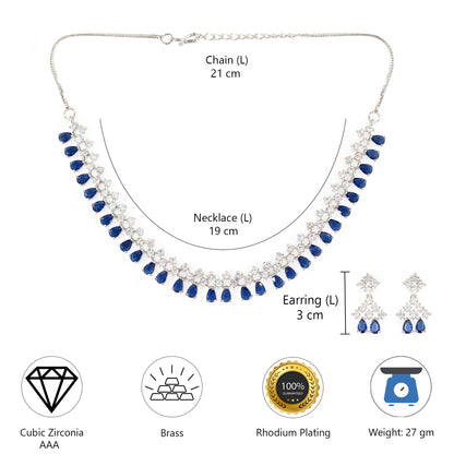 Silver Plated Blue American Diamond Jewellery Set for Women