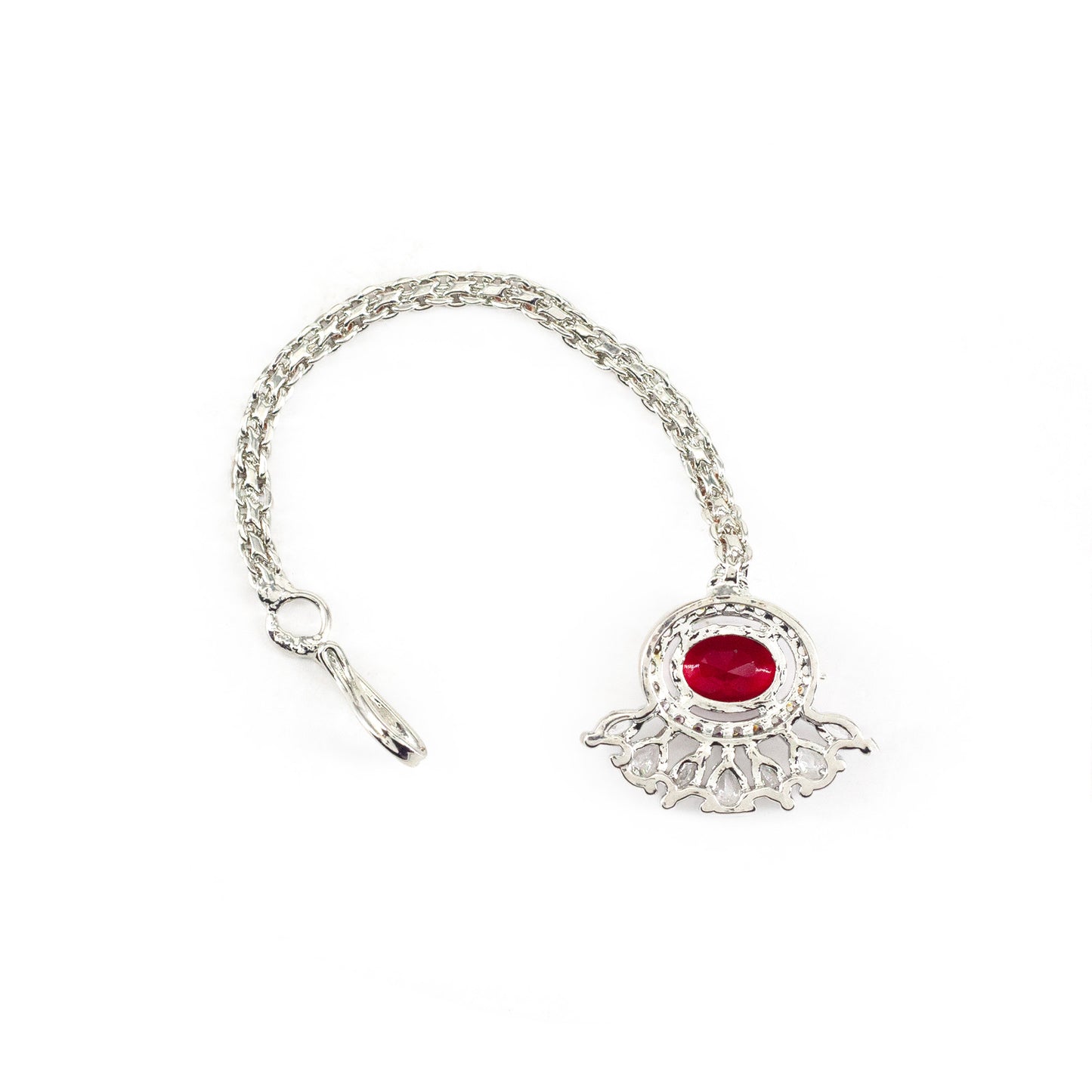 Silver Plated Red AD Maang Tikka for Women