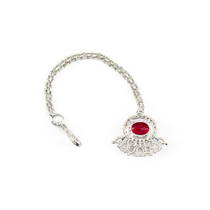 Silver Plated Red AD Maang Tikka for Women