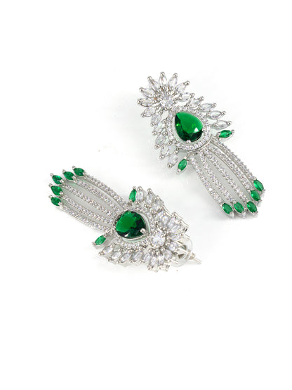 American Diamond Studded Green Jewellery Set For Women And Girls