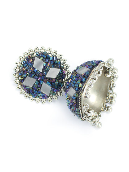 Blue Beads Drop Jhumka Earrings