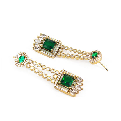 Gold Plated Green American Diamond Earrings for Women