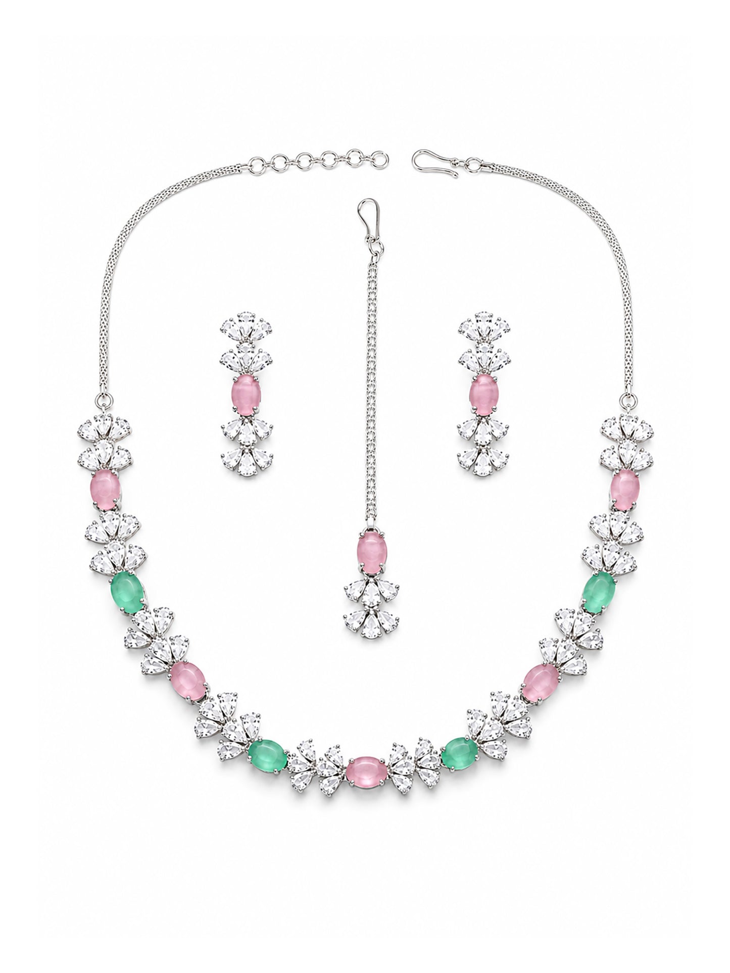 Silver Plated Multi Colour AD Jewellery Set for Women
