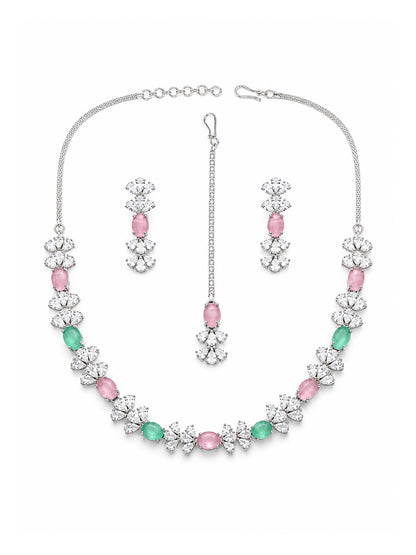 Silver Plated Multi Colour AD Jewellery Set for Women