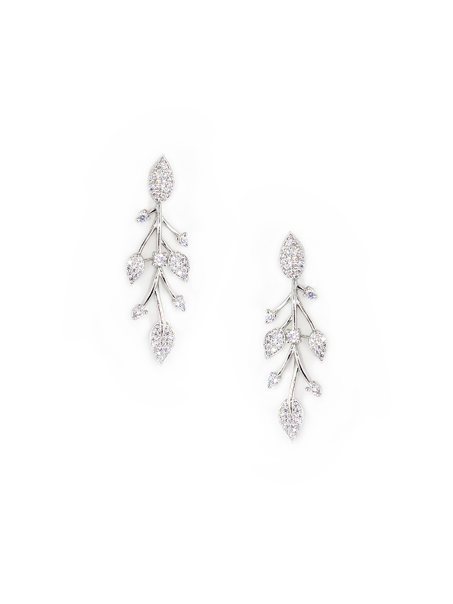 Silver Plated White AD Leaf Designer Jewellery Set