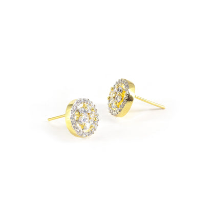 Gold Plated AD Round Stud Earring for Women