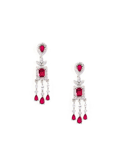 Silver Plated Red American Diamond Studded Jewellery Set