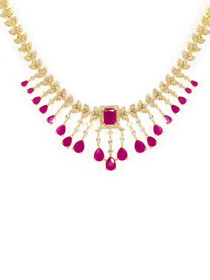 Gold Plated Red AD Studded Jewellery Set