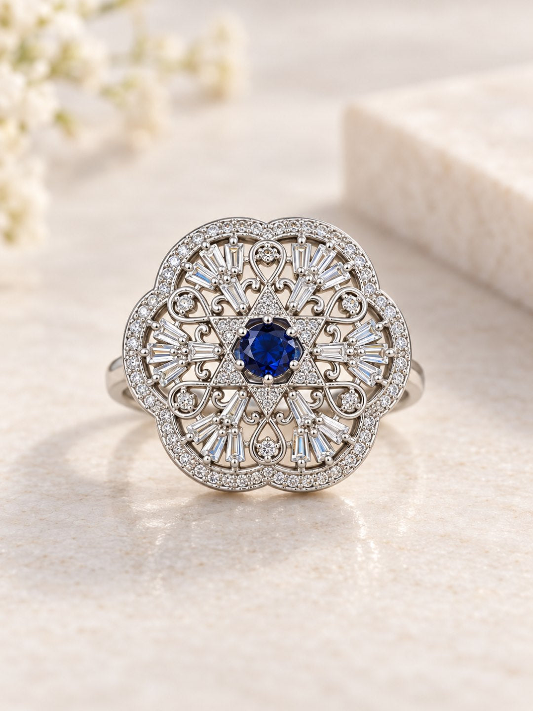 Silver Plated Blue AD Finger Ring for Women